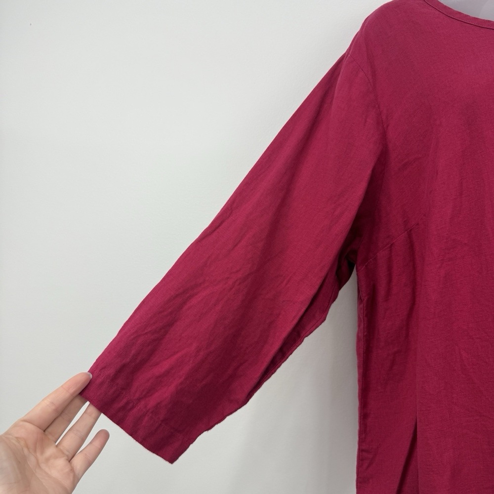 Flax 100% Linen Top Womens L Raspberry Lagenlook Boxy Lagom Coastal Oversized - Picture 9 of 14